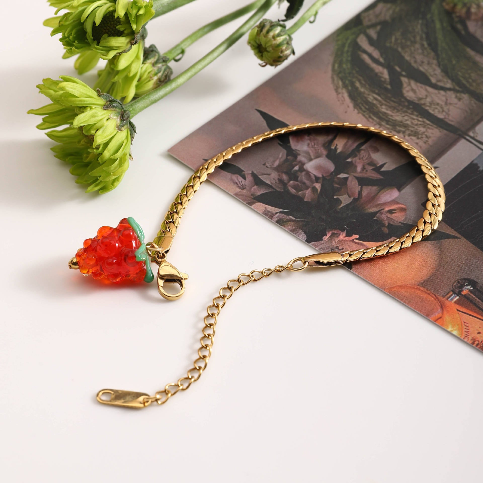 Berry Charm Gold Chain Bracelet – 18K Gold Plated Fruit Charm Bracelet for Women