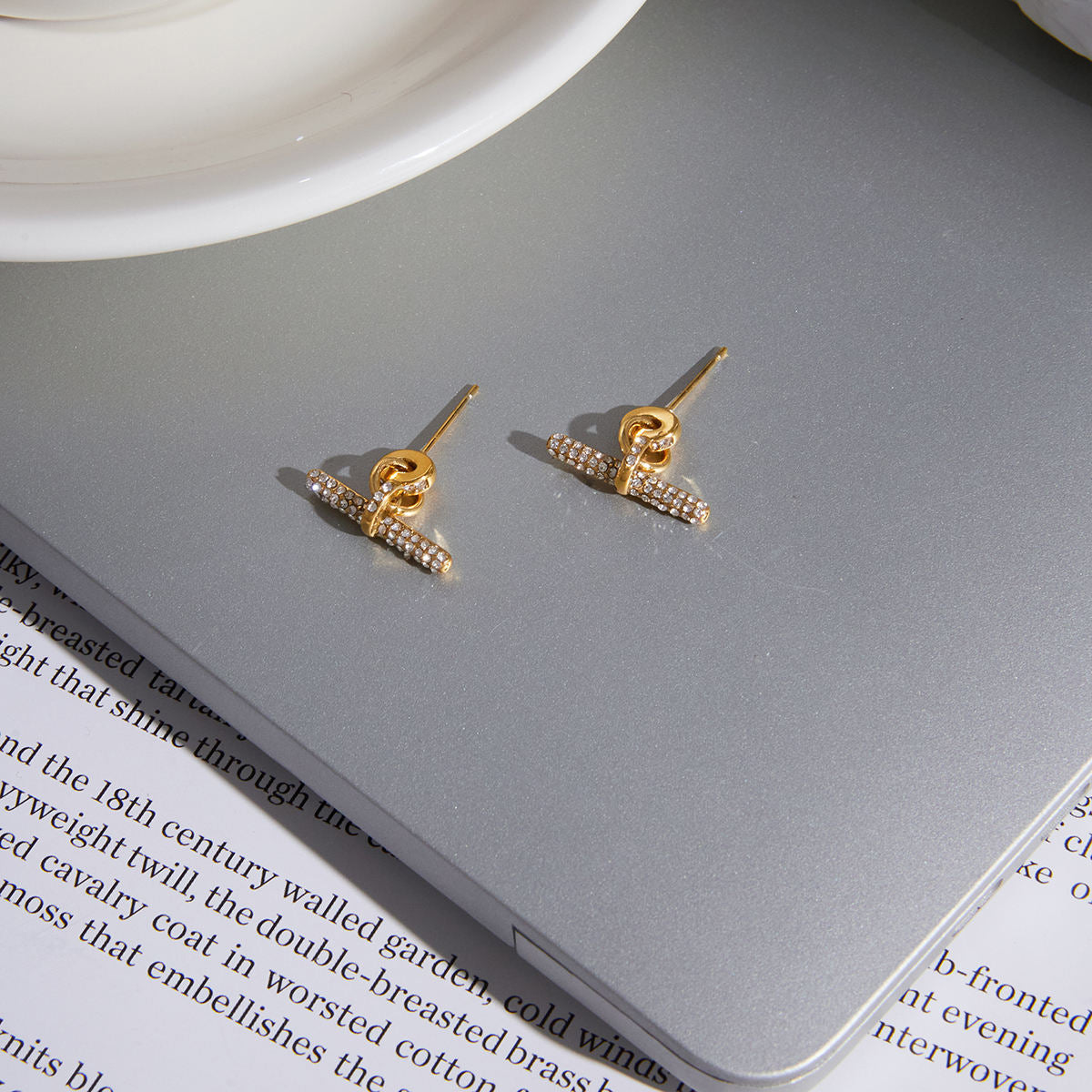 Ameline T Bar Earrings 18k pvd gold plated