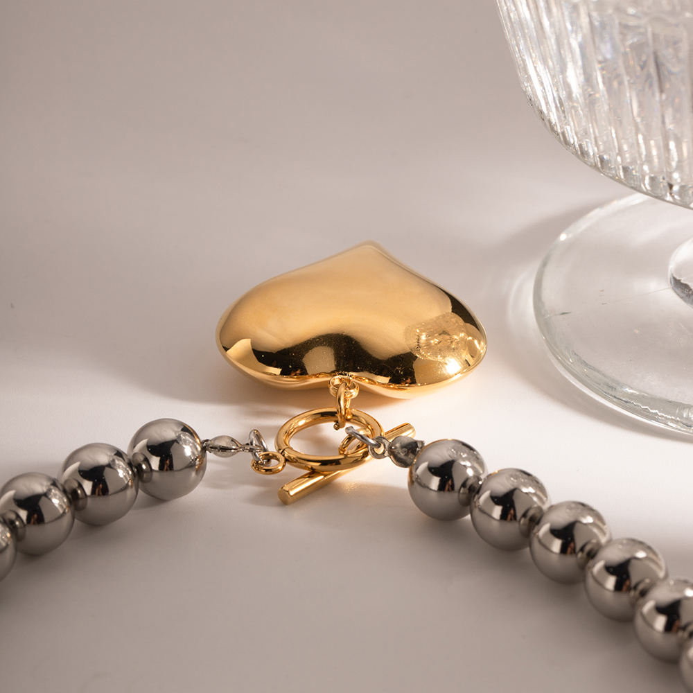 Elisa Dual-tone beaded heart necklace