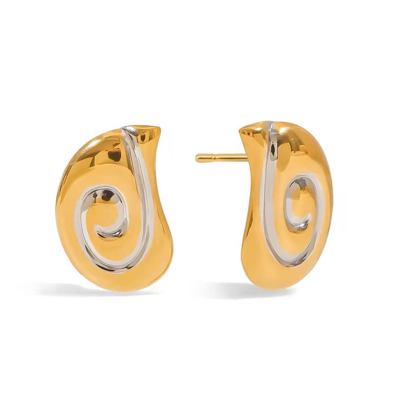 Dual Tone Statement Earrings | 18K PVD Gold Plated Studs