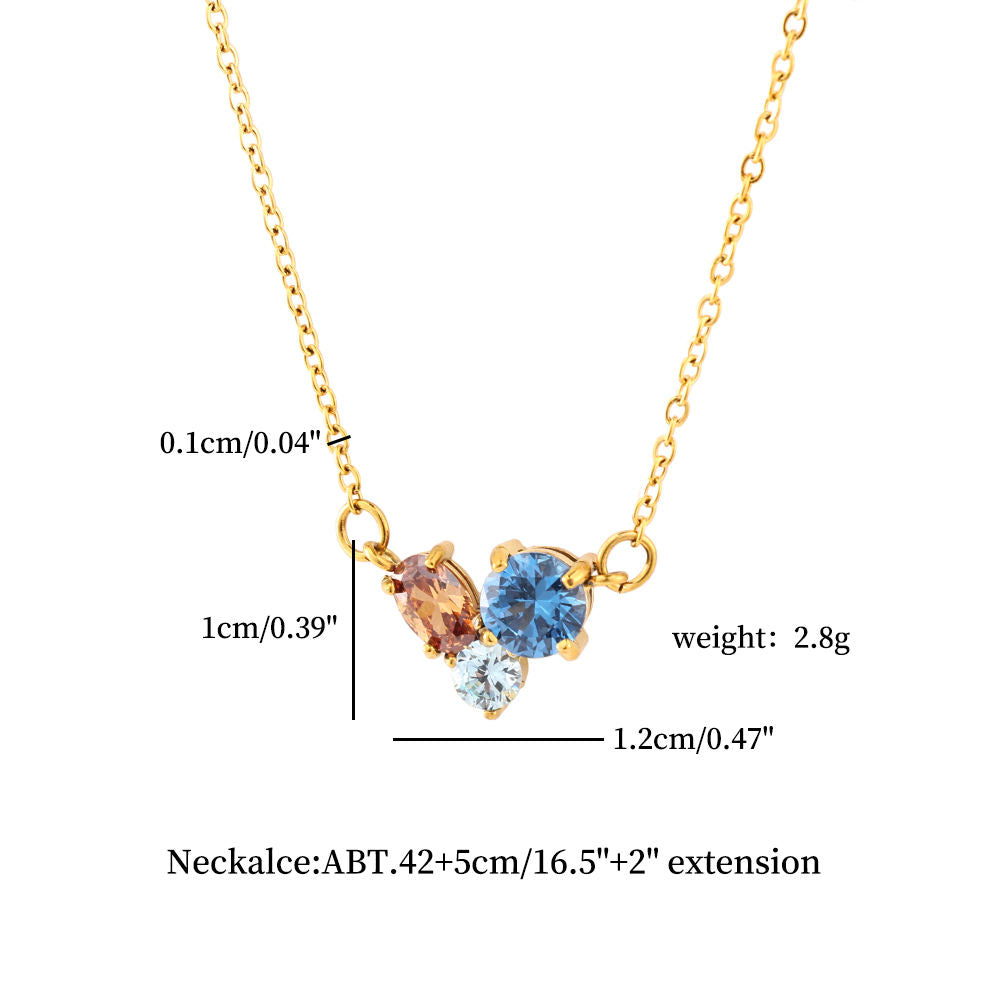 Tri-Color Crystal Pendant Necklace – 18K Gold-Plated Minimal Chain