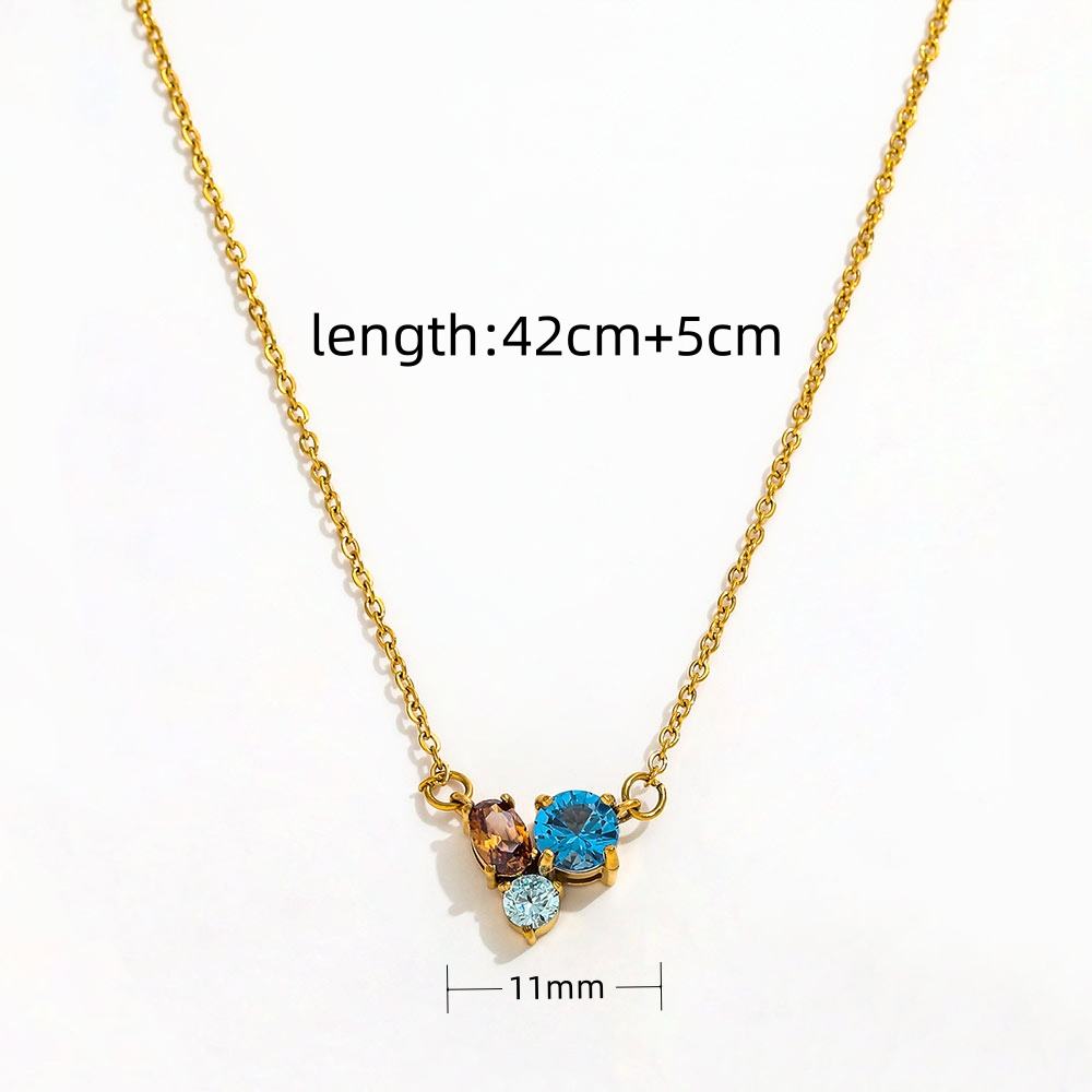 Tri-Color Crystal Pendant Necklace – 18K Gold-Plated Minimal Chain