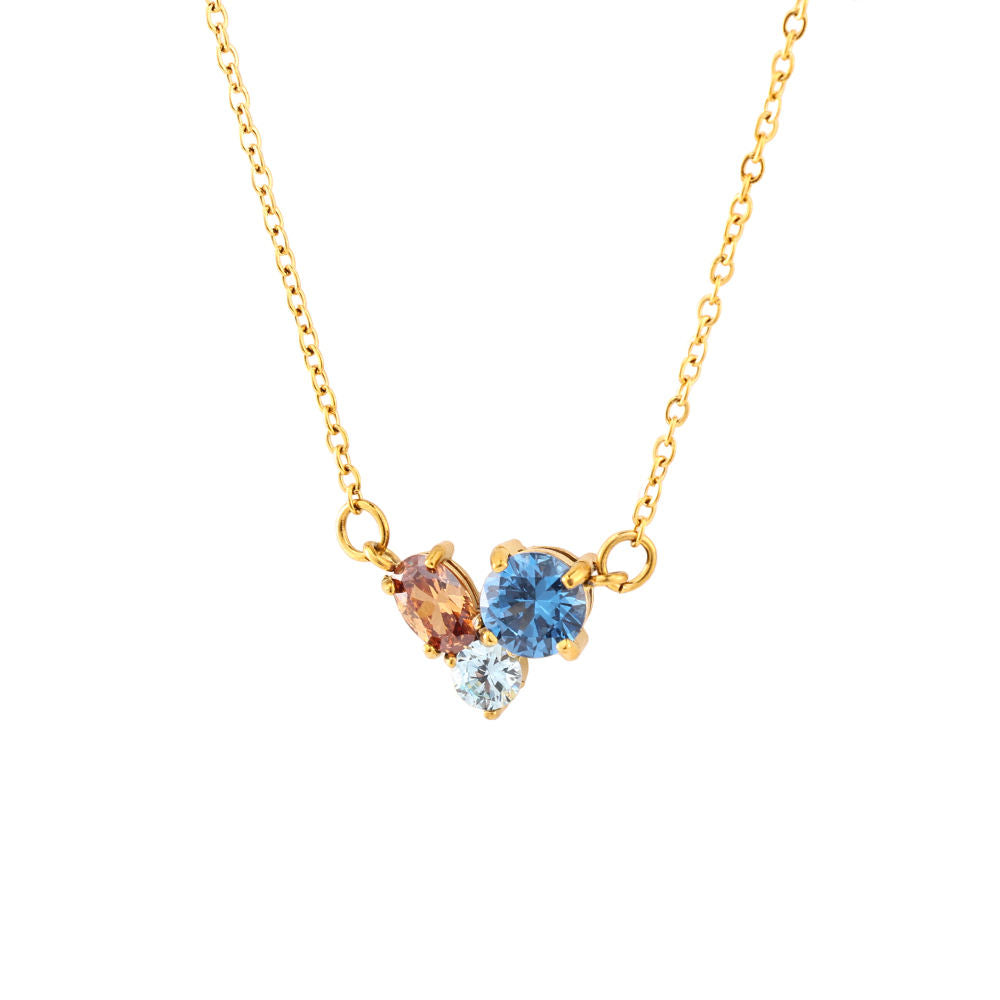 Tri-Color Crystal Pendant Necklace – 18K Gold-Plated Minimal Chain