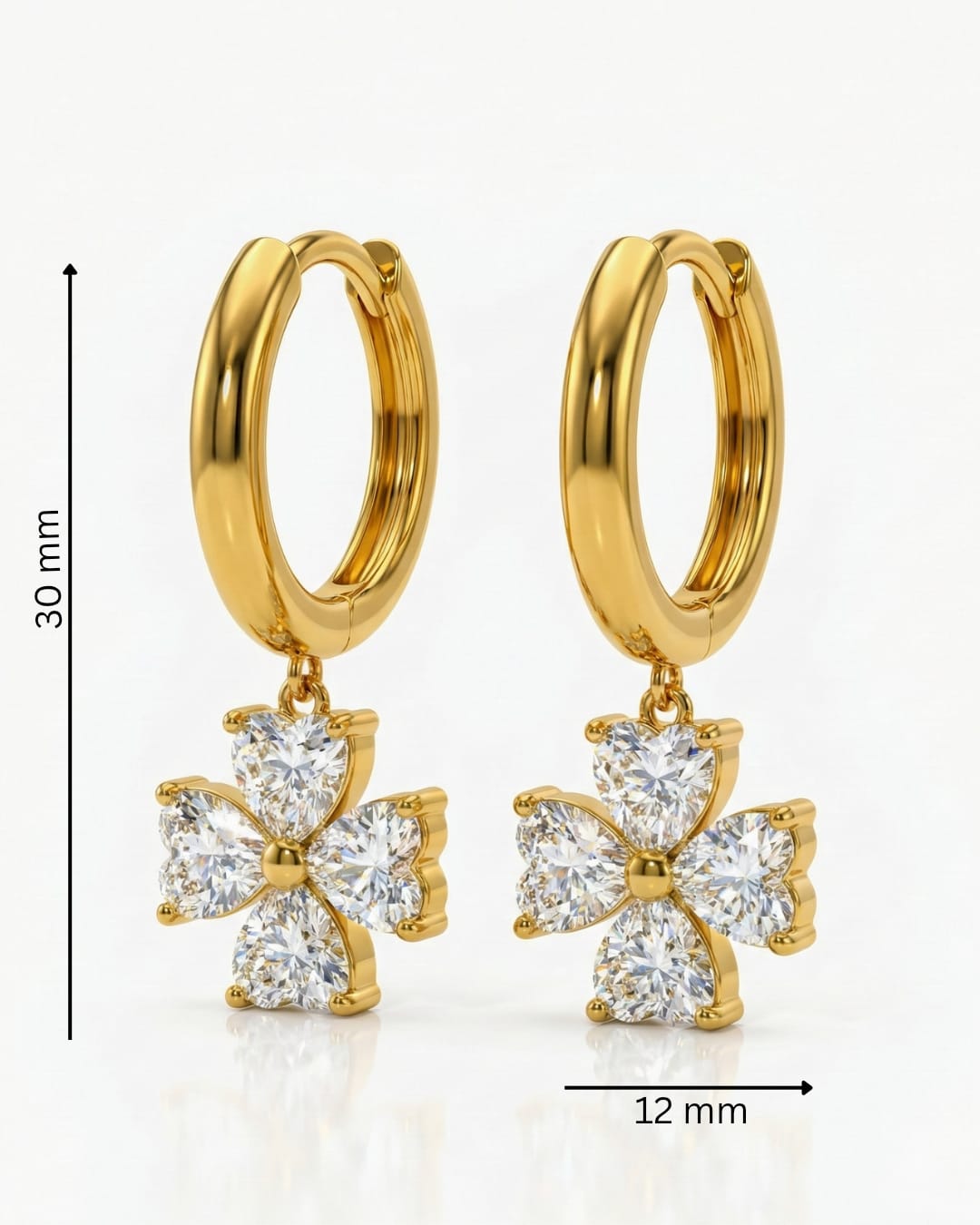 4 Petals Flower 18K PVD Gold Plated CZ Hoop Drop Earrings