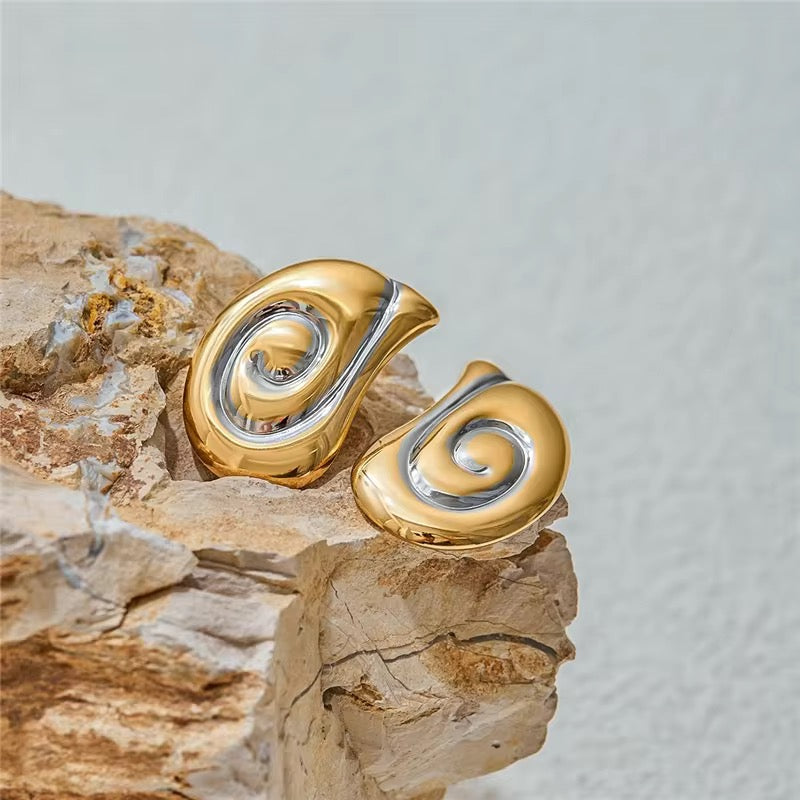 Dual Tone Statement Earrings | 18K PVD Gold Plated Studs
