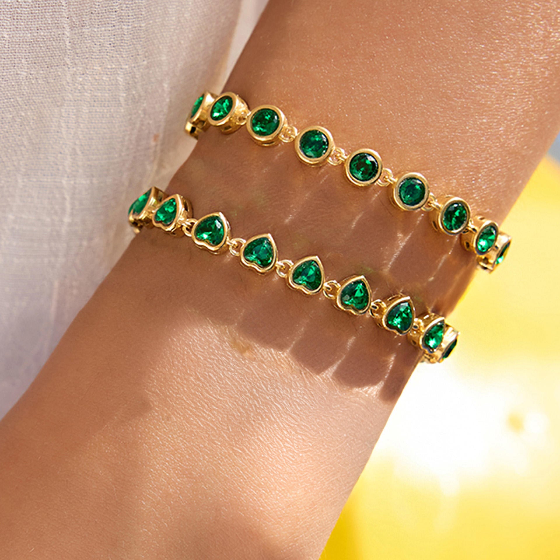 Treena Green Emerald Tennis bracelet -18k gold plated