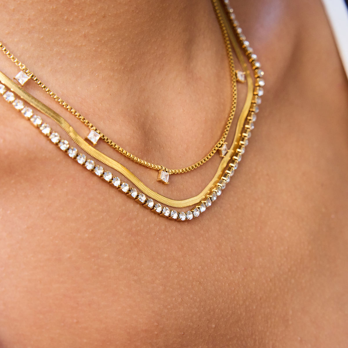 Lilly- Zircon Pendant Rhinestone Chain 3-layer Necklace