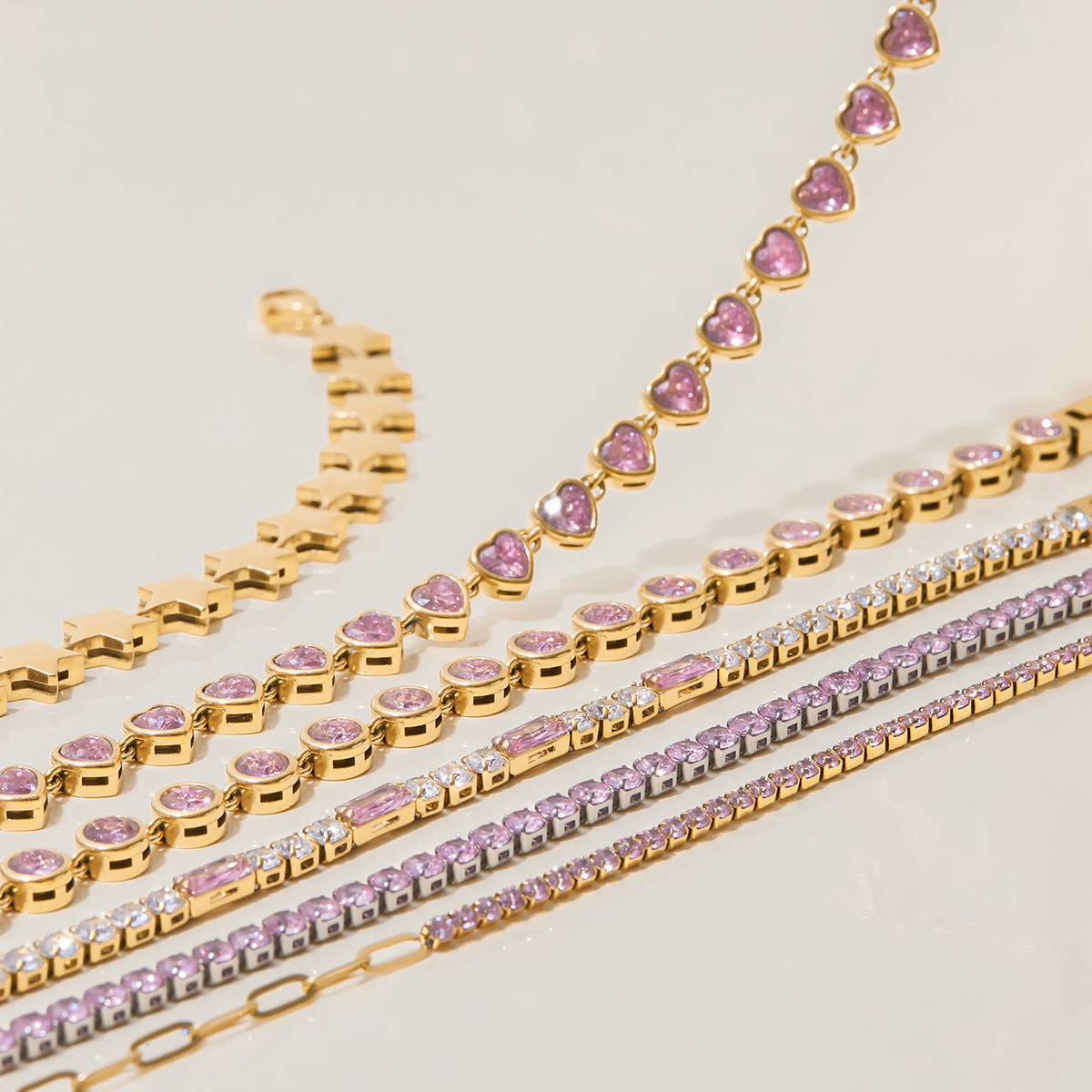 Tennis Bracelet with Pink Bezel Diamond Gold plated