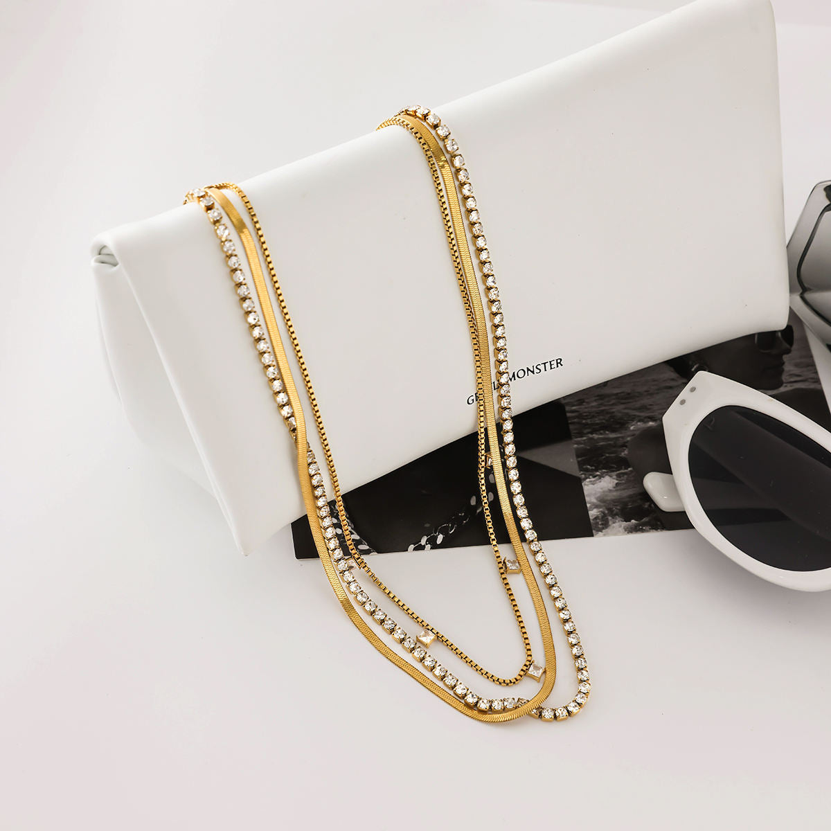 Lilly- Zircon Pendant Rhinestone Chain 3-layer Necklace
