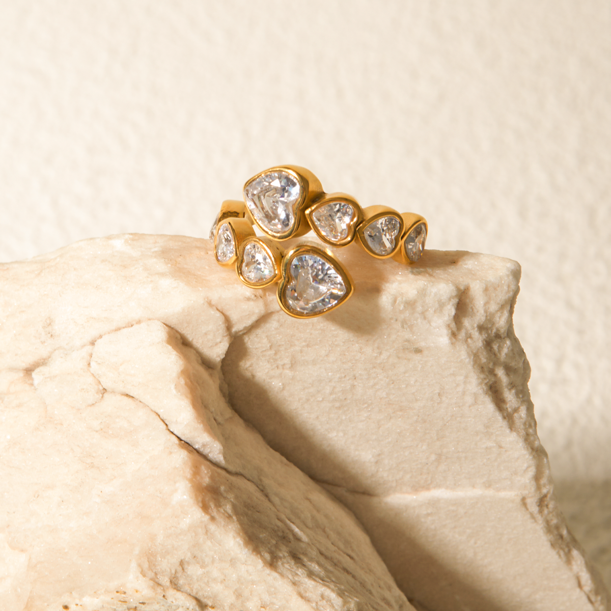 Heart Shape Pave Cubic Zirconia Open Ring 18k gold plated