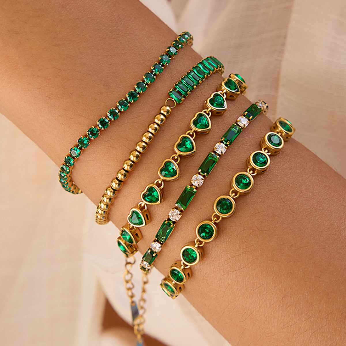 Treena Green Emerald Tennis bracelet -18k gold plated