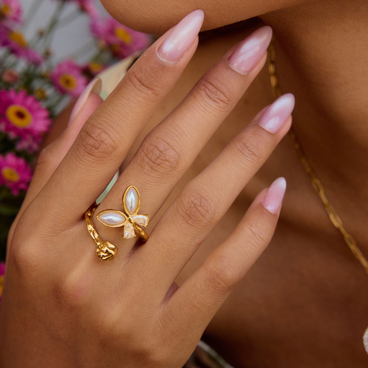 Rosie 3D rose ring -18k gold plated