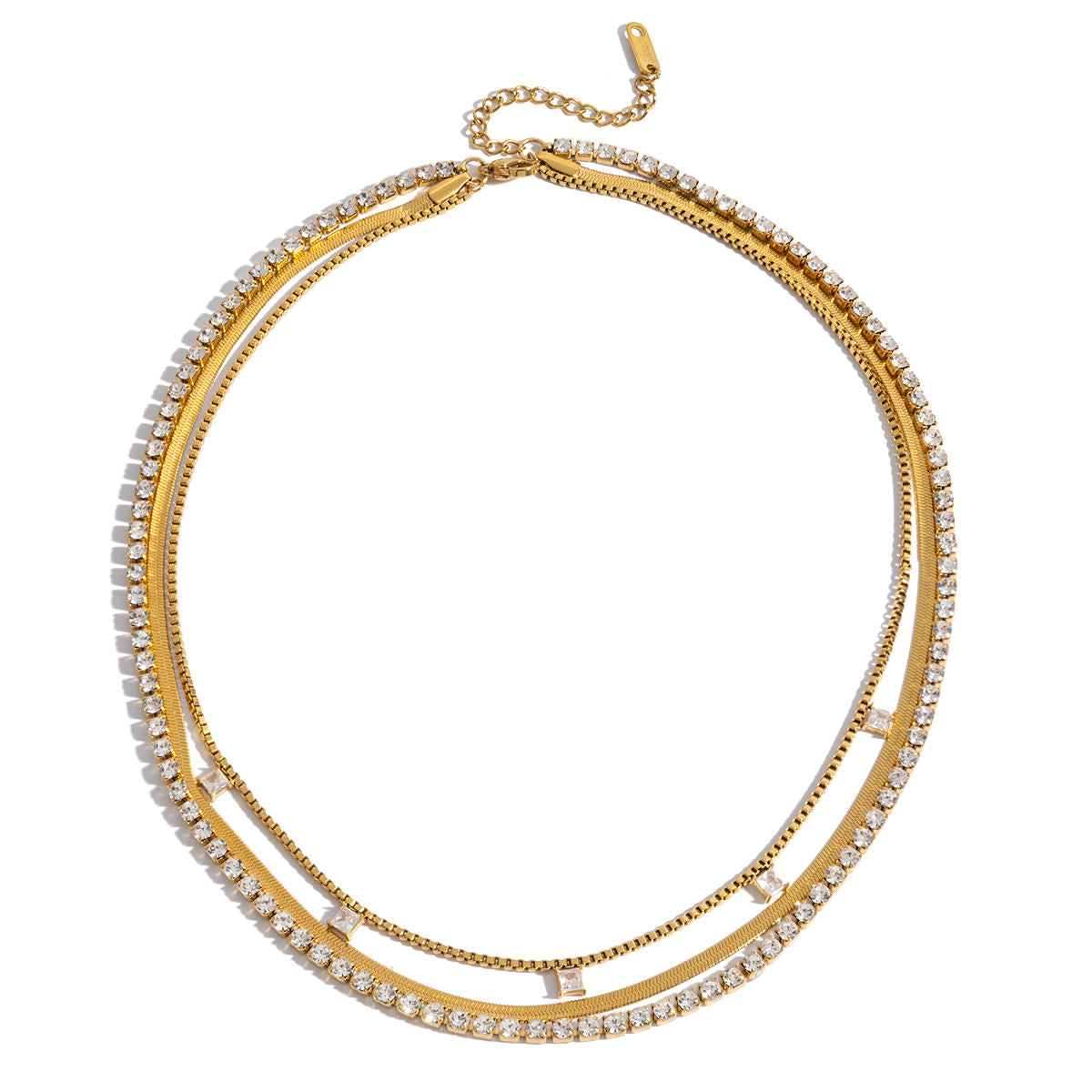 Lilly- Zircon Pendant Rhinestone Chain 3-layer Necklace