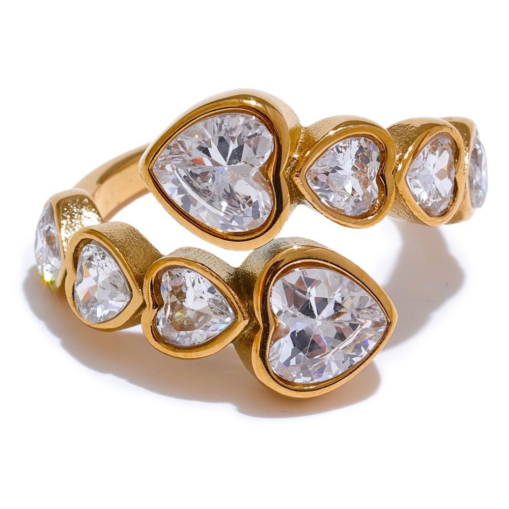 Heart Shape Pave Cubic Zirconia Open Ring 18k gold plated