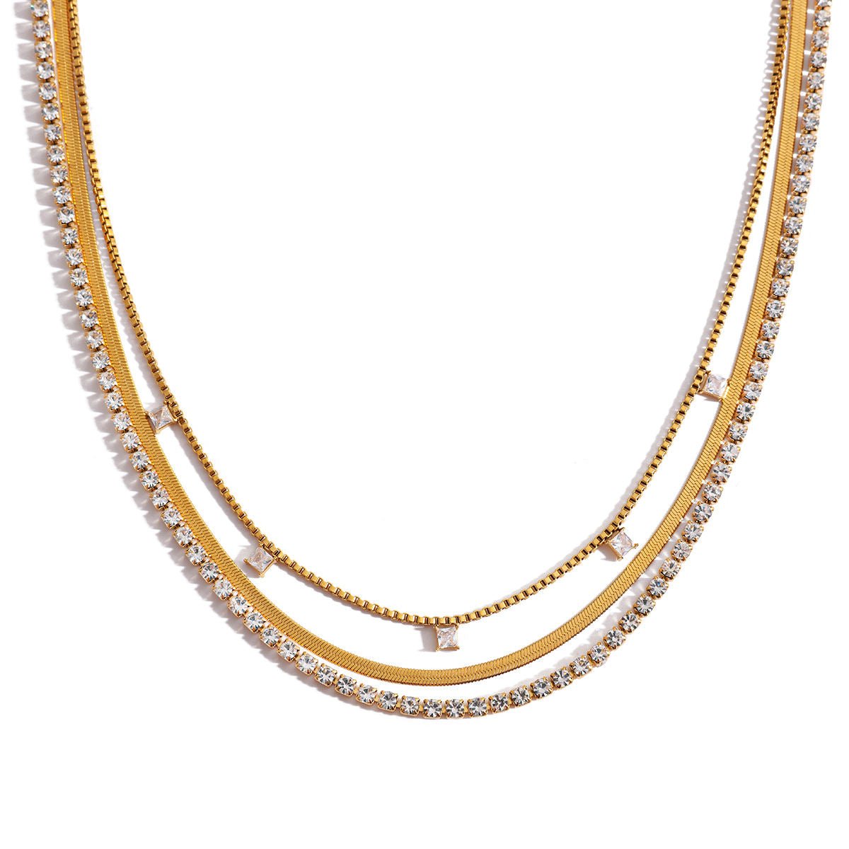 Lilly- Zircon Pendant Rhinestone Chain 3-layer Necklace