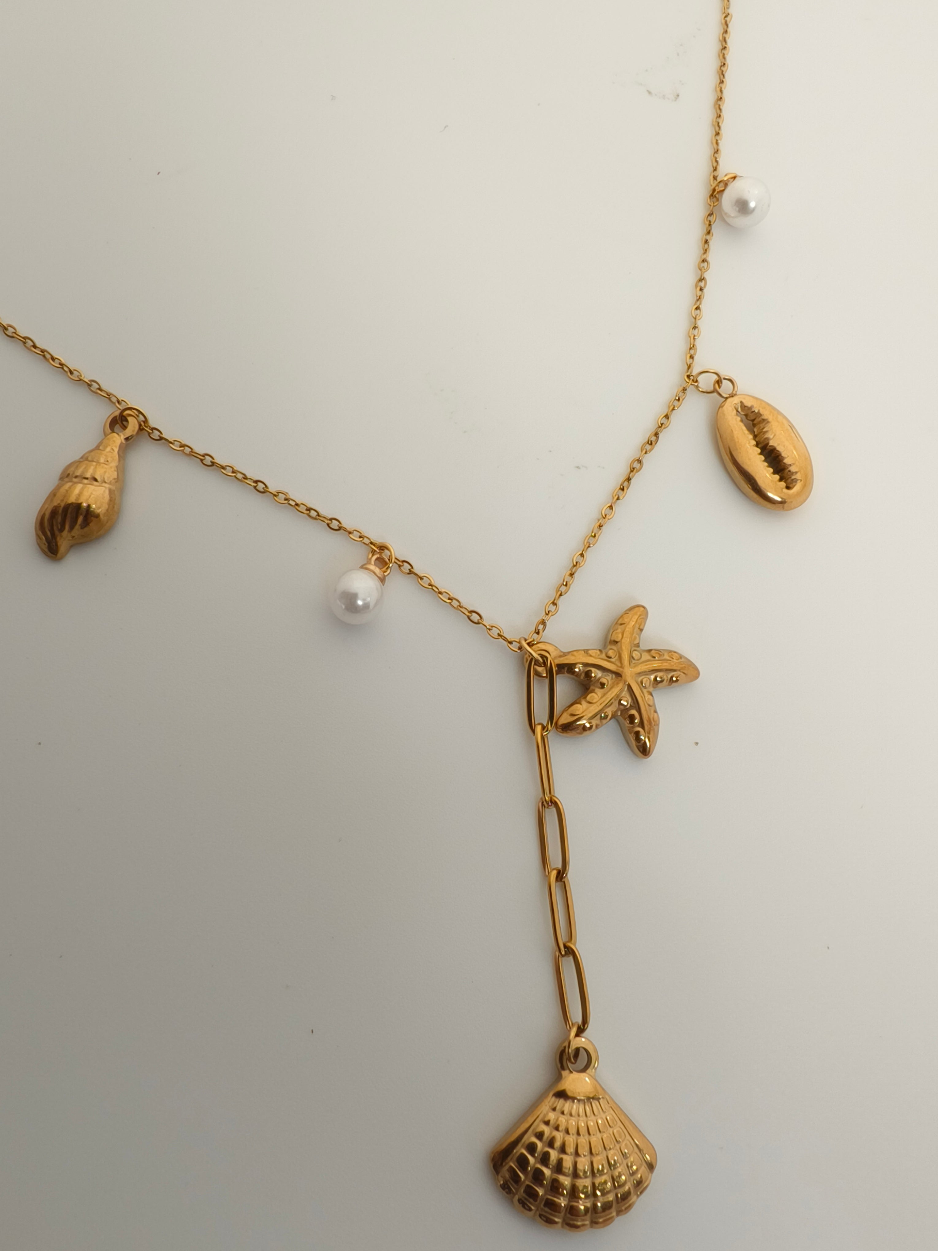Golden Seashell Pendant with Charms Necklace