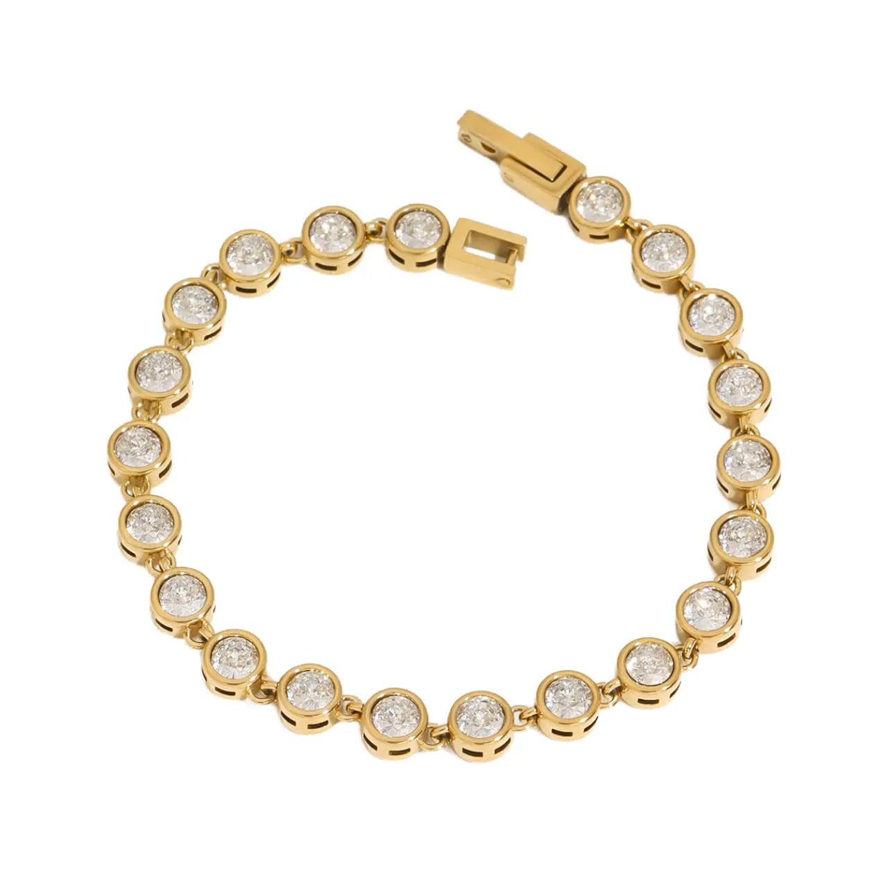 Tennis Bracelet white zircon (Round)-18k gold plated