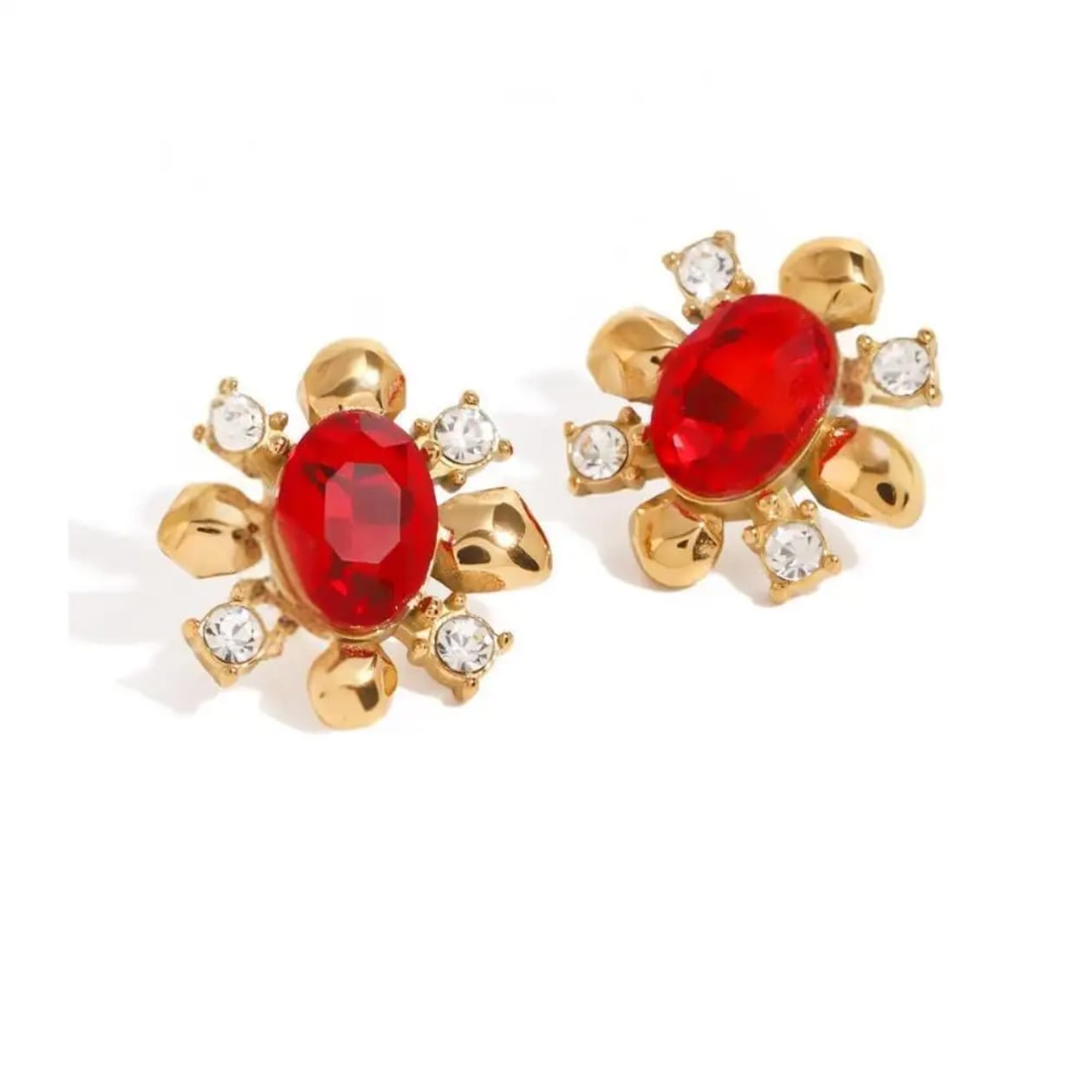 Velora Ruby Stud Earrings– 18K Gold -PVD plated