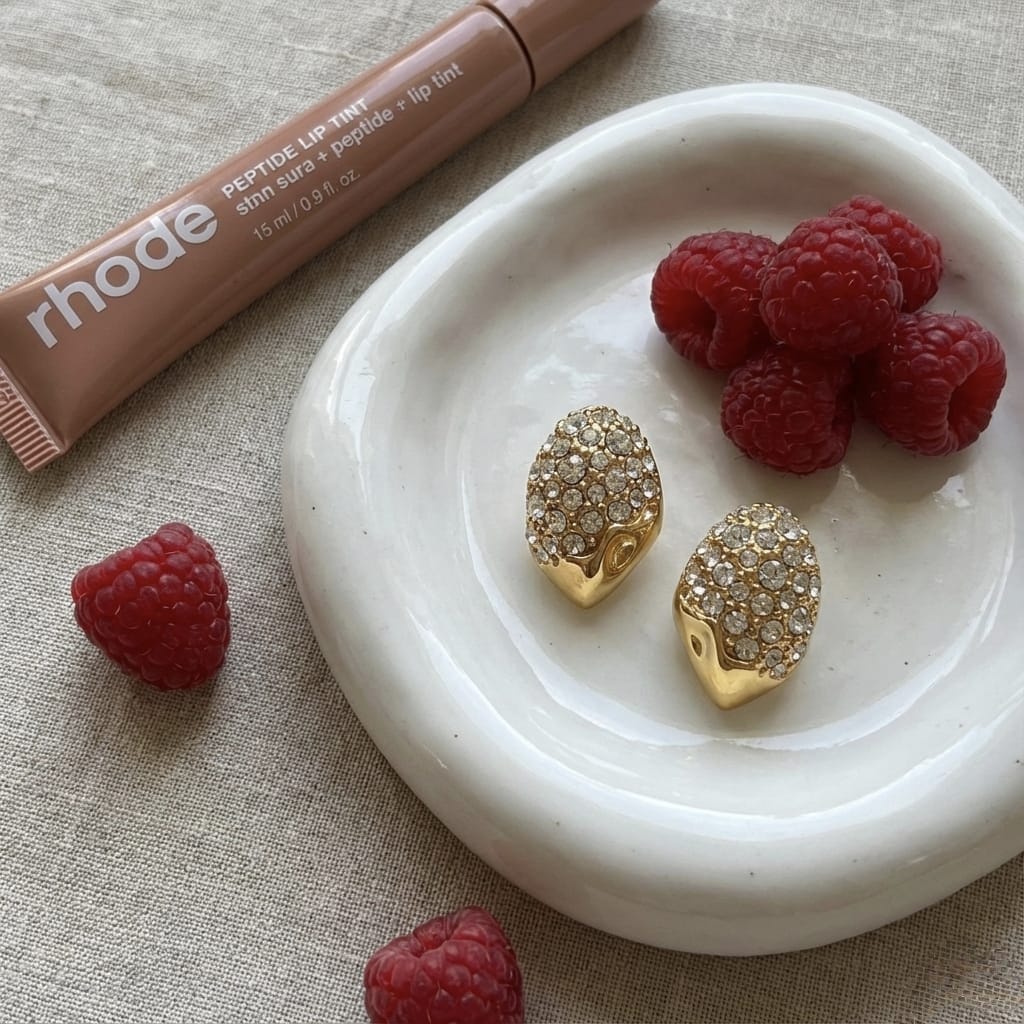 Gold Dome Stud Earrings with Crystal Pavé – 18K Gold -PVD plated