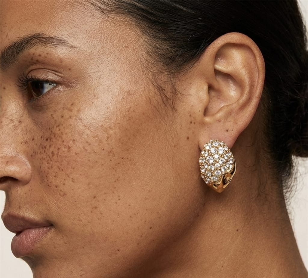 Gold Dome Stud Earrings with Crystal Pavé – 18K Gold -PVD plated