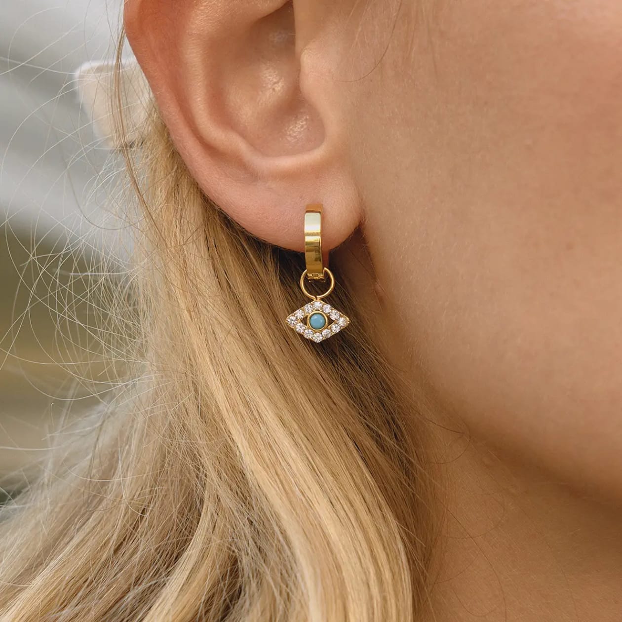 Evil Eye Gold Huggie Earrings – Waterproof 18K PVD  Gold-Plated