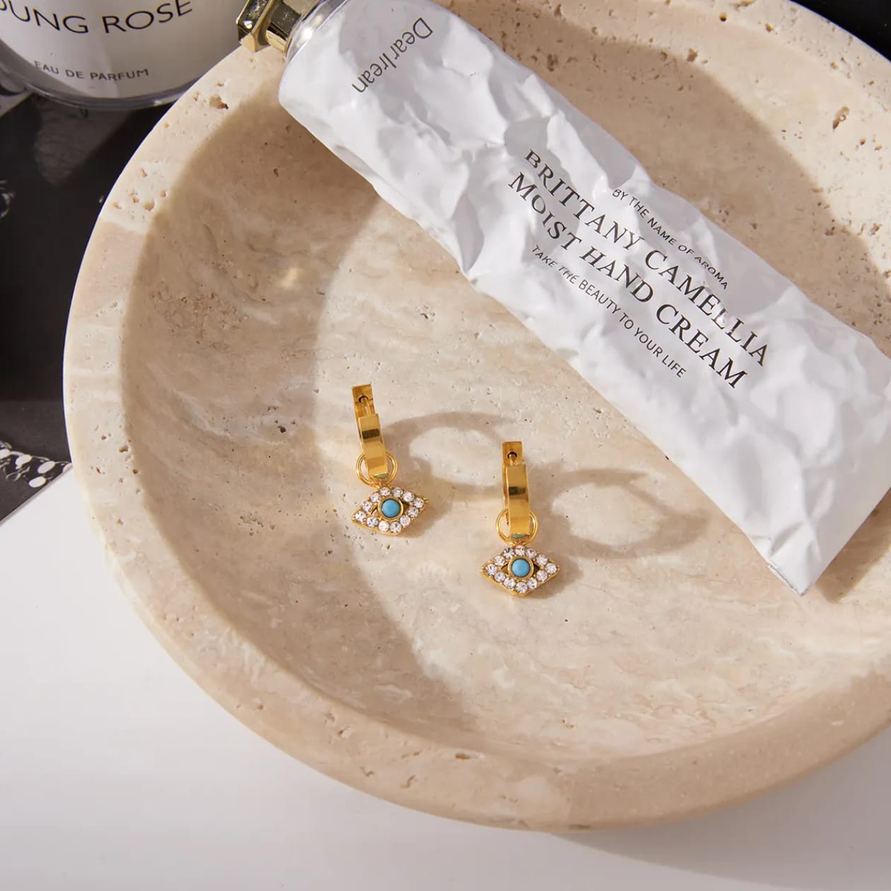 Evil Eye Gold Huggie Earrings – Waterproof 18K PVD  Gold-Plated