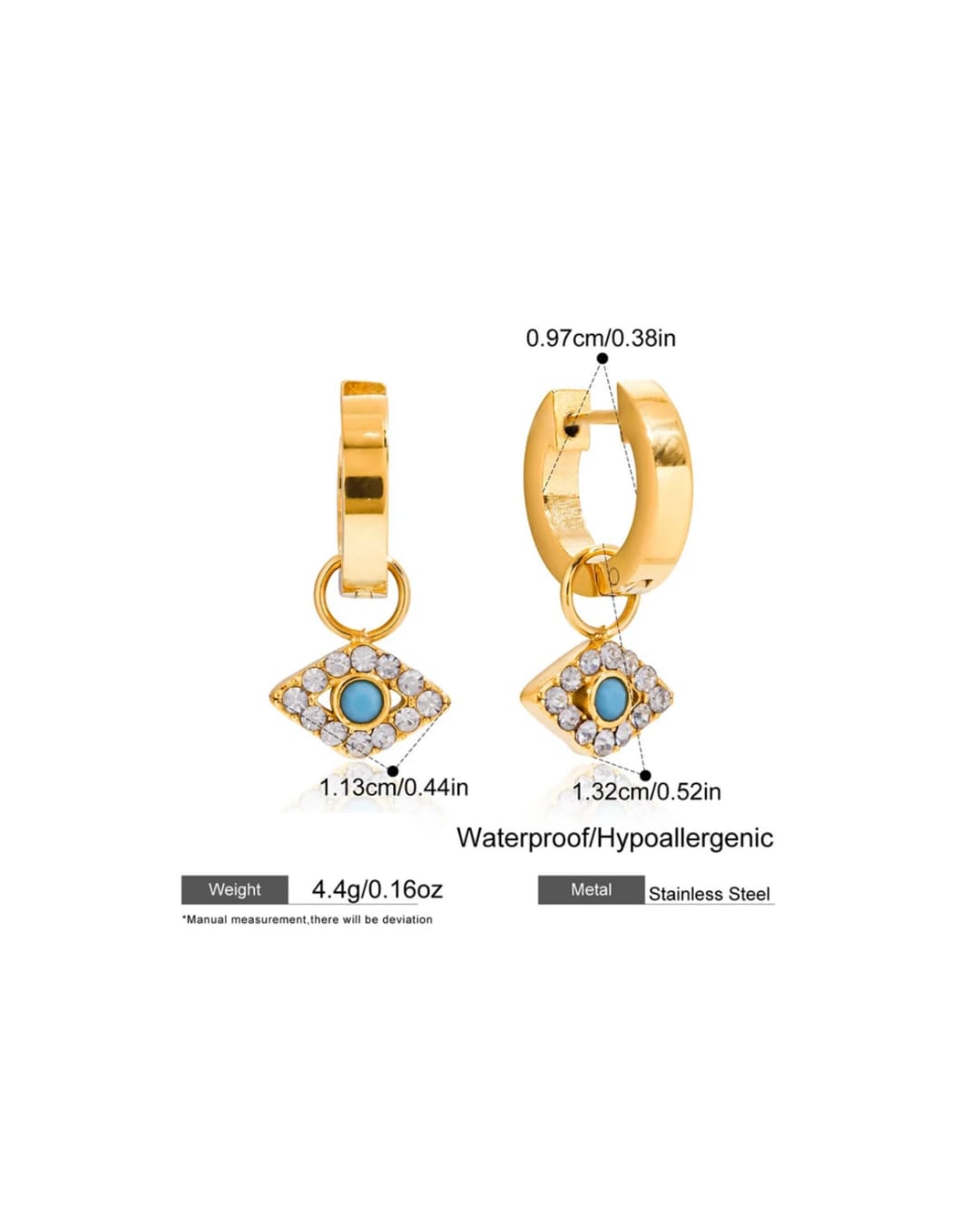 Evil Eye Gold Huggie Earrings – Waterproof 18K PVD  Gold-Plated