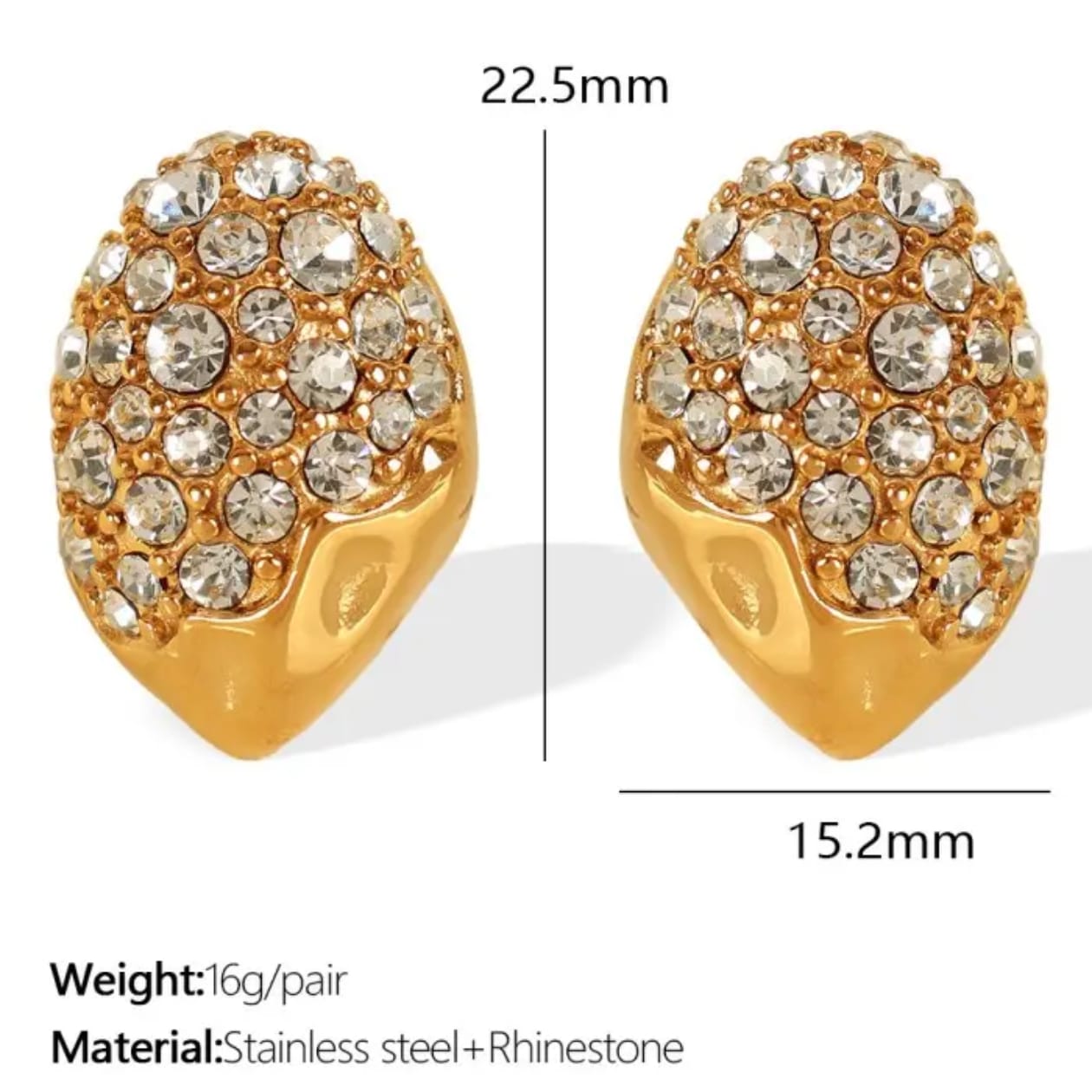 Gold Dome Stud Earrings with Crystal Pavé – 18K Gold -PVD plated