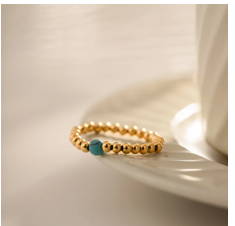 Minimalist - Natural Blue Turquoise Vermilion Beaded Ring