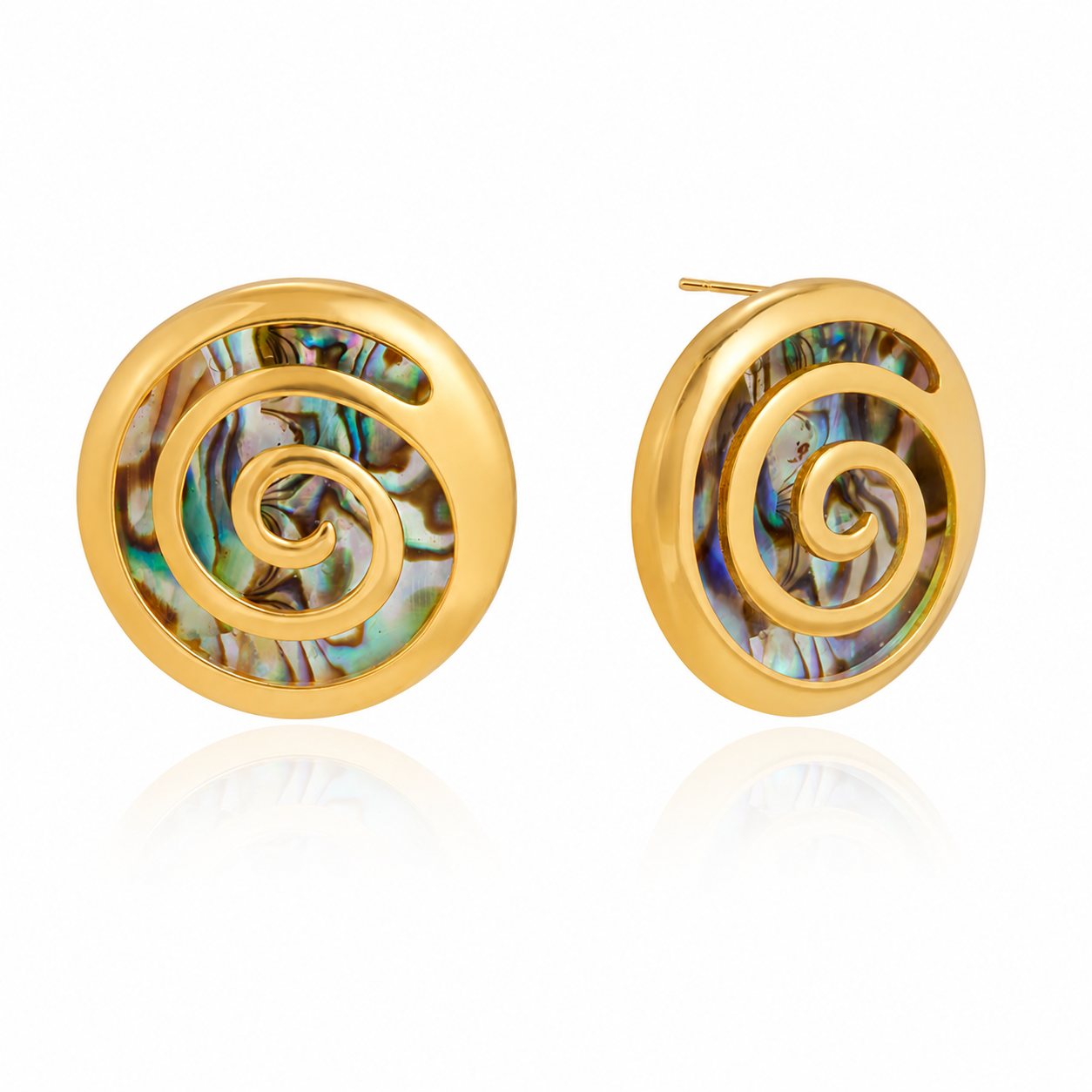 Élodie Abalone Spiral Earrings – 18K PVD Gold Plated Waterproof Studs