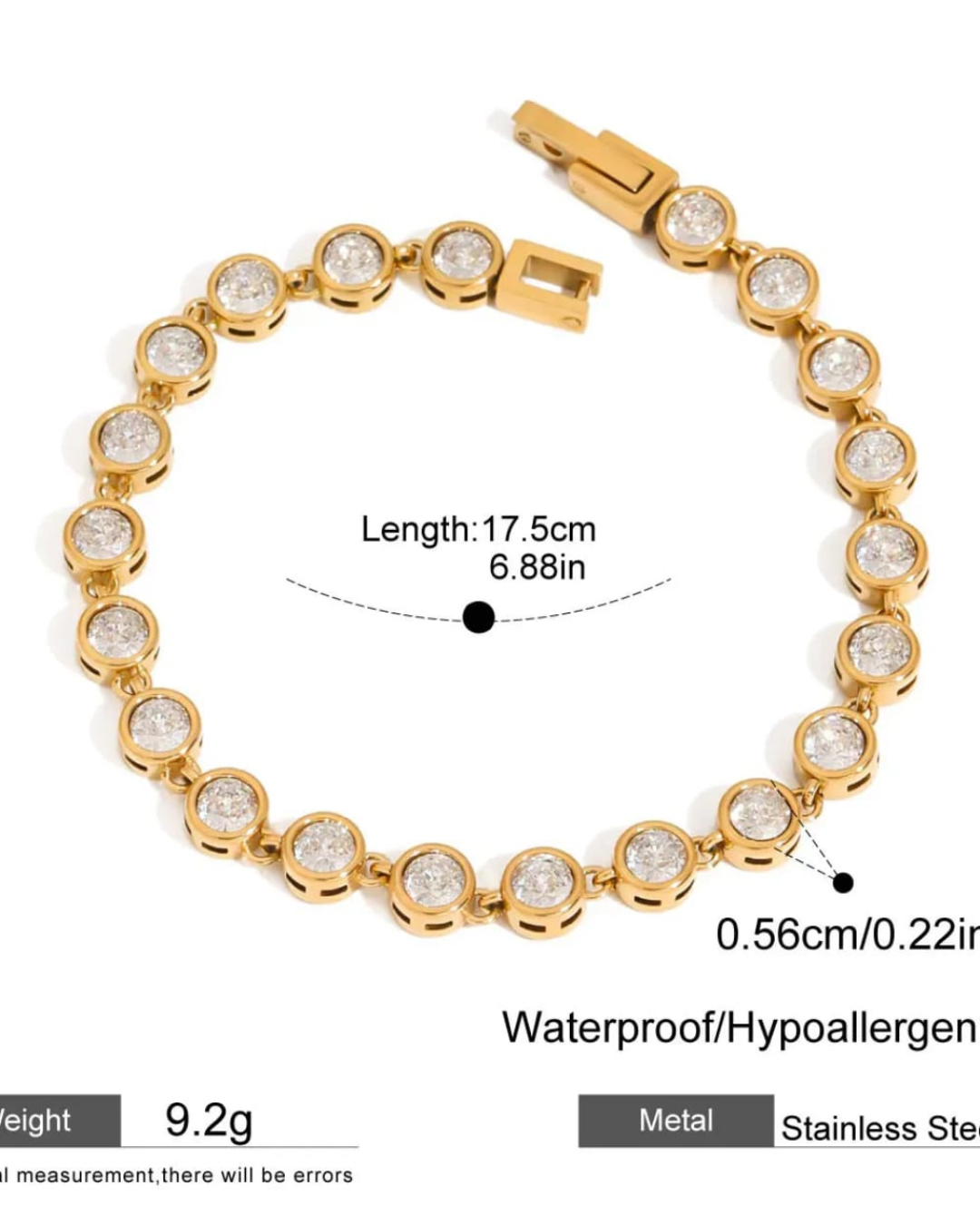 Tennis Bracelet white zircon (Round)-18k gold plated