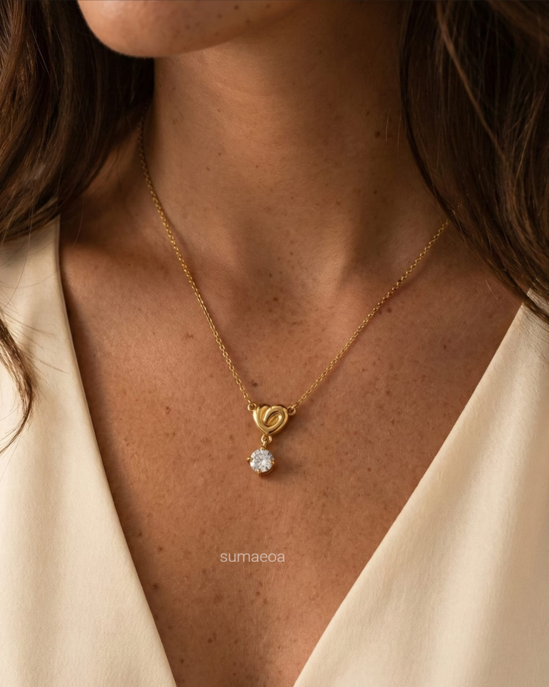 Heart Drop 18K Gold Plated CZ Pendant Chain