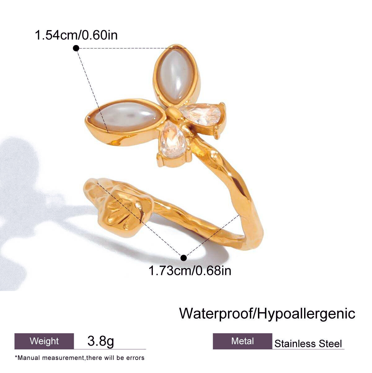 Rosie 3D rose ring -18k gold plated