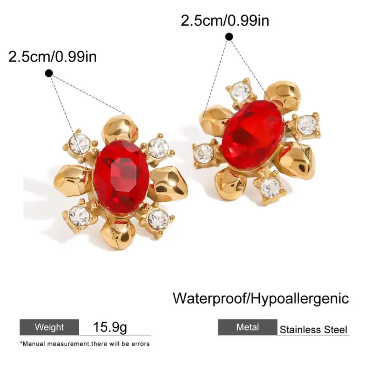 Velora Ruby Stud Earrings– 18K Gold -PVD plated