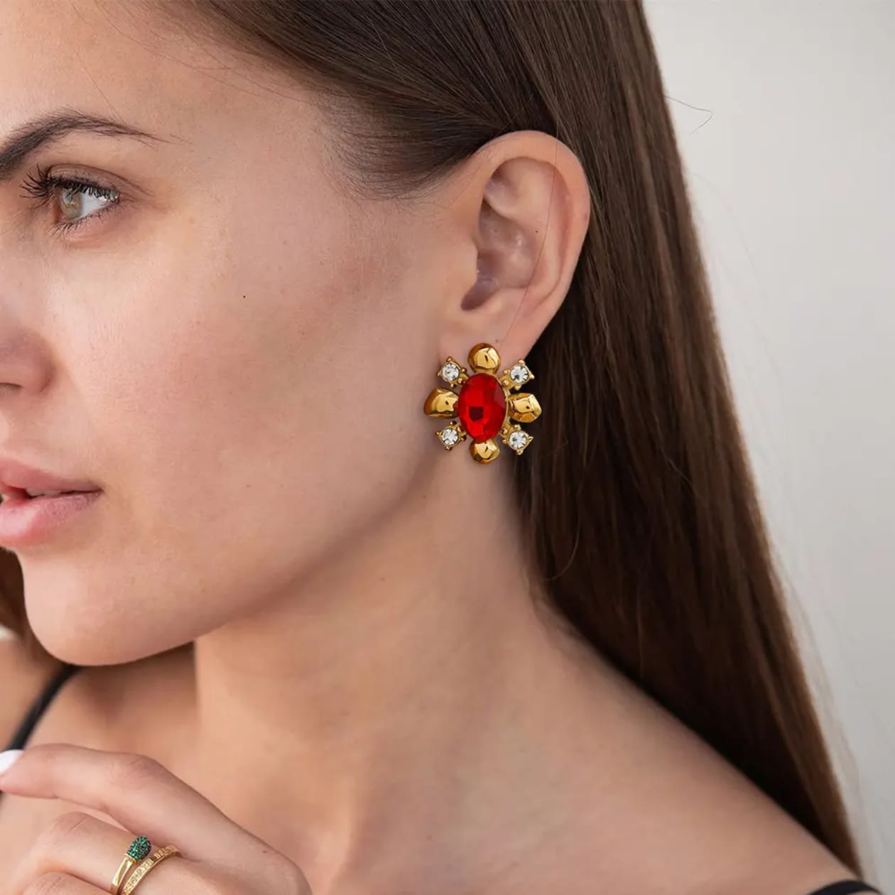 Velora Ruby Stud Earrings– 18K Gold -PVD plated