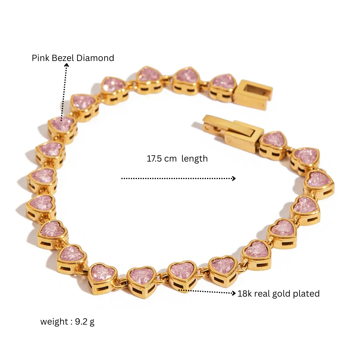 Tennis Bracelet with Pink Bezel Diamond Gold plated