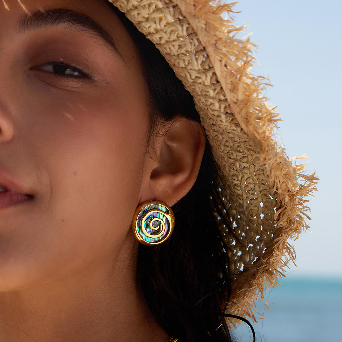 Élodie Abalone Spiral Earrings – 18K PVD Gold Plated Waterproof Studs