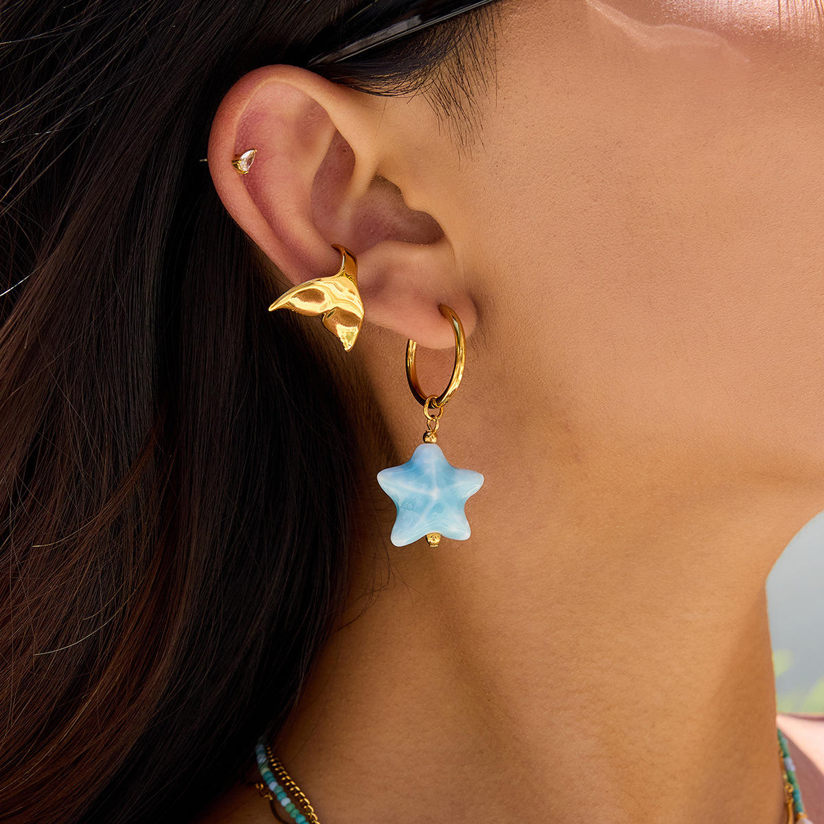 Celeste Star Hoops -18k gold plated