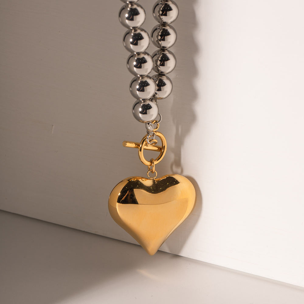 Elisa Dual-tone beaded heart necklace