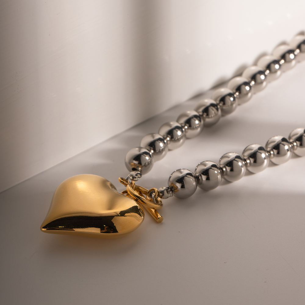 Elisa Dual-tone beaded heart necklace