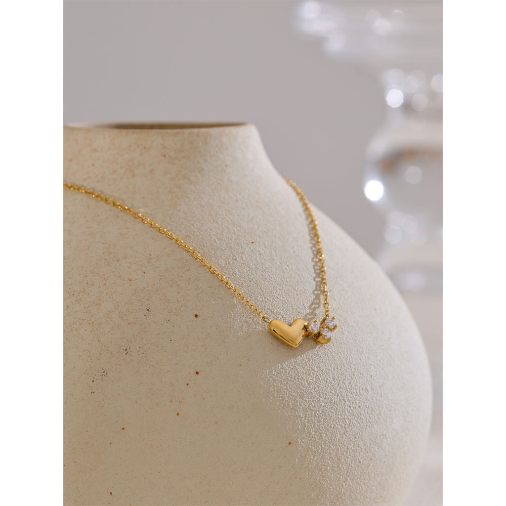 Heart Charm Gold Necklace with Cubic Zirconia