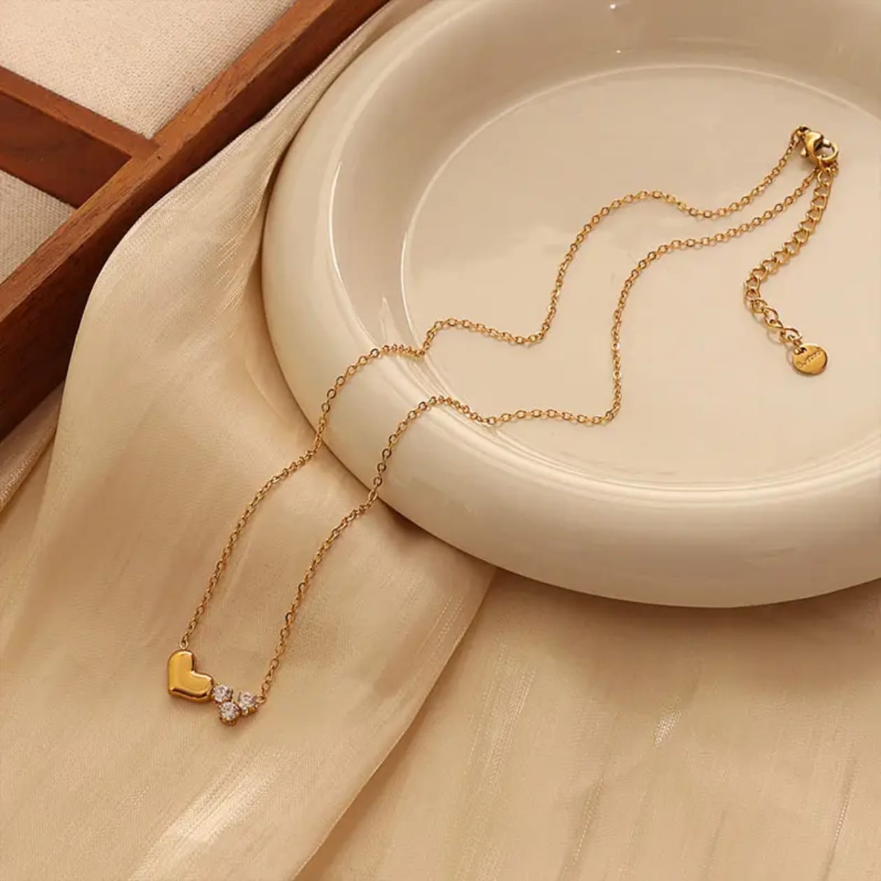 Heart Charm Gold Necklace with Cubic Zirconia
