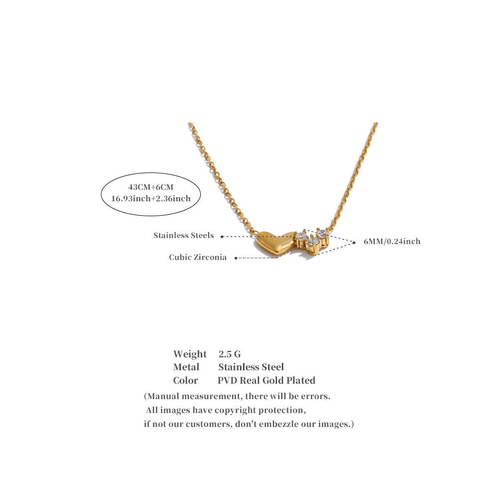 Heart Charm Gold Necklace with Cubic Zirconia