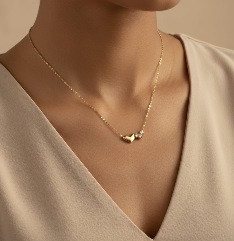 Heart Charm Gold Necklace with Cubic Zirconia
