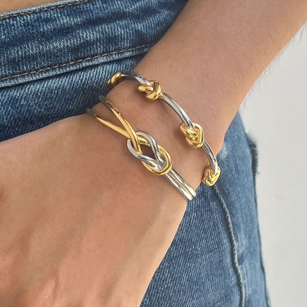 Élise Dual Tone Knot Cuff Bracelet | 18K PVD Gold Plated Waterproof Open Bangle