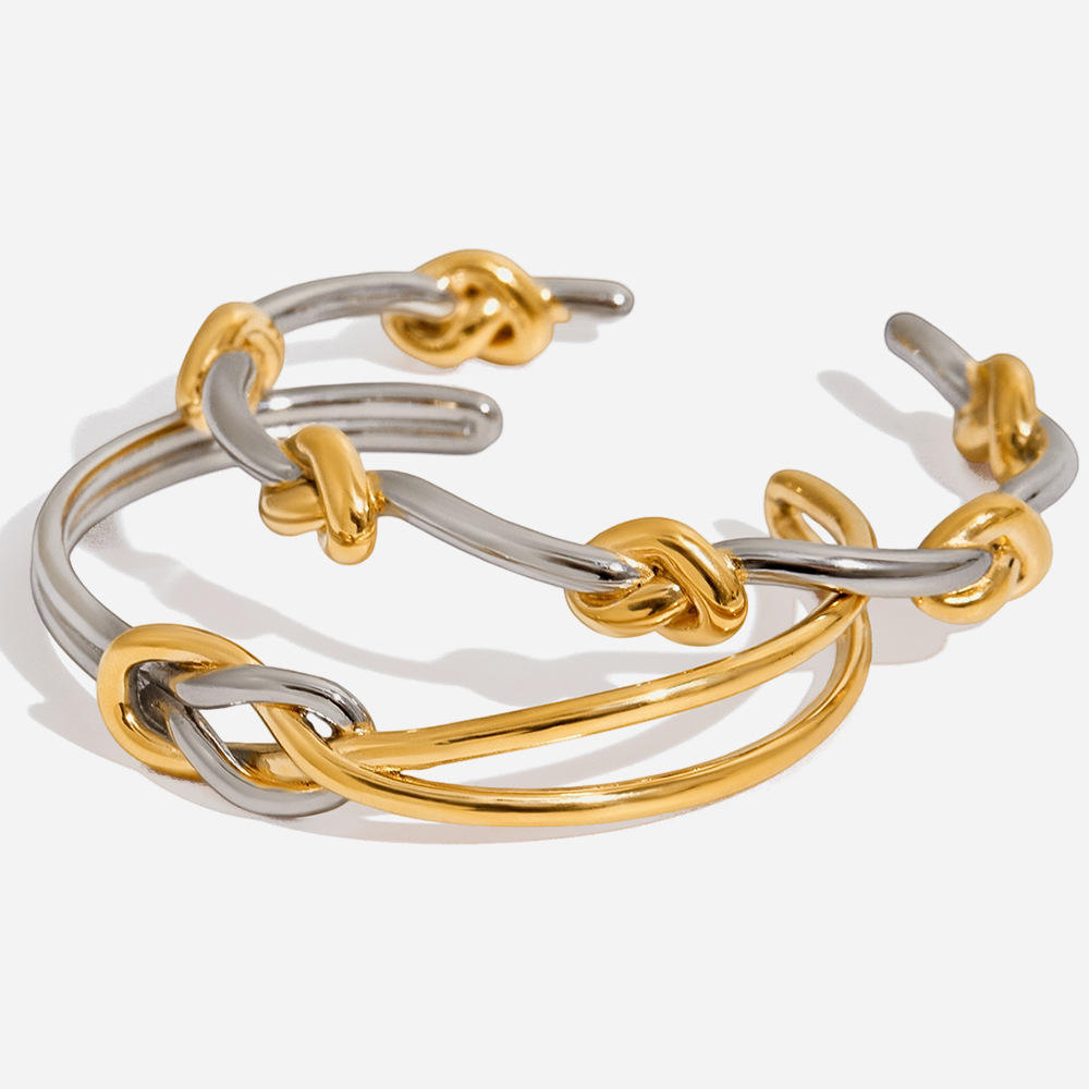 Élise Dual Tone Knot Cuff Bracelet | 18K PVD Gold Plated Waterproof Open Bangle