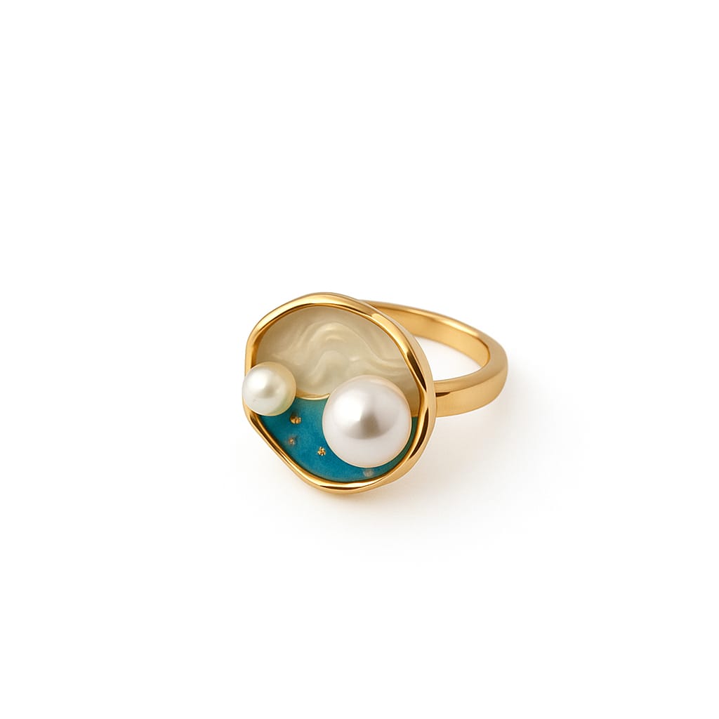 Celeste Enamel Painting -Pearl Ring