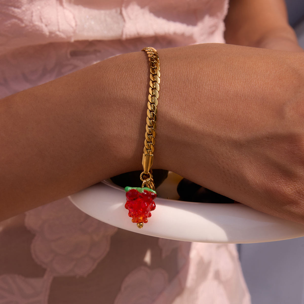 Berry Charm Gold Chain Bracelet – 18K Gold Plated Fruit Charm Bracelet for Women