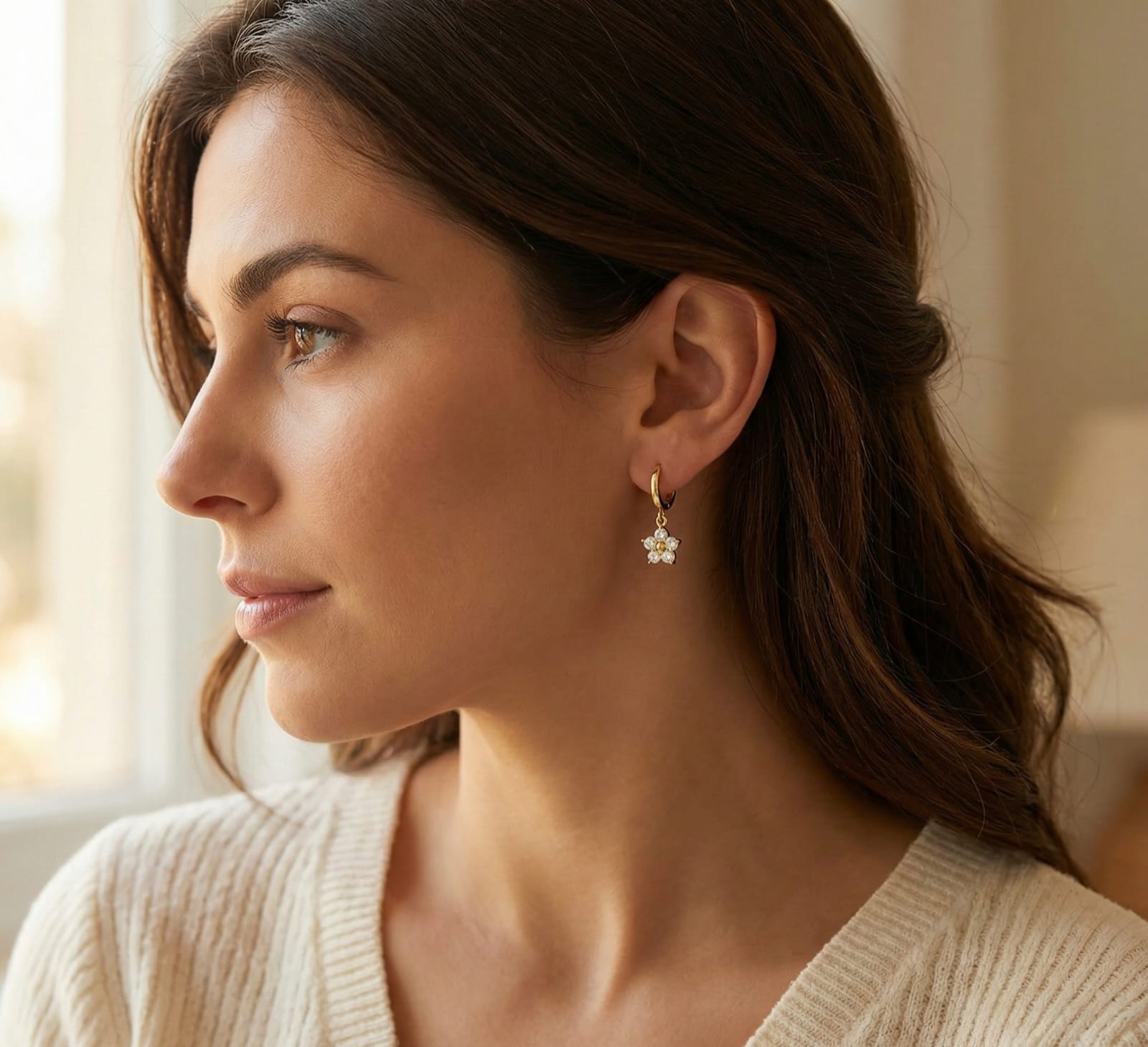 Daisy Spark CZ Flower Drop Huggie Earrings