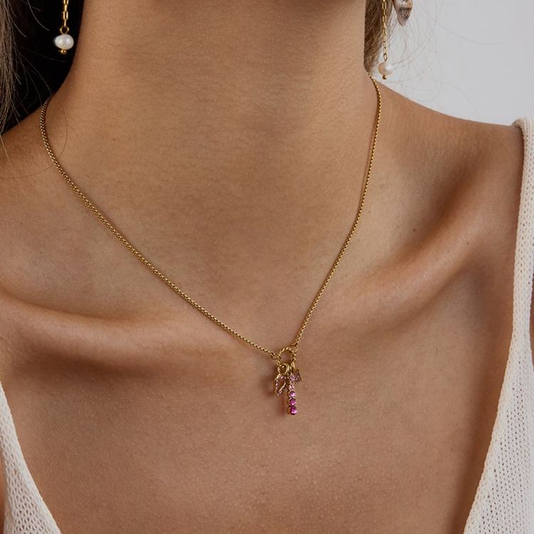 Ambrosia Pink Charm Gold Pendant Necklace